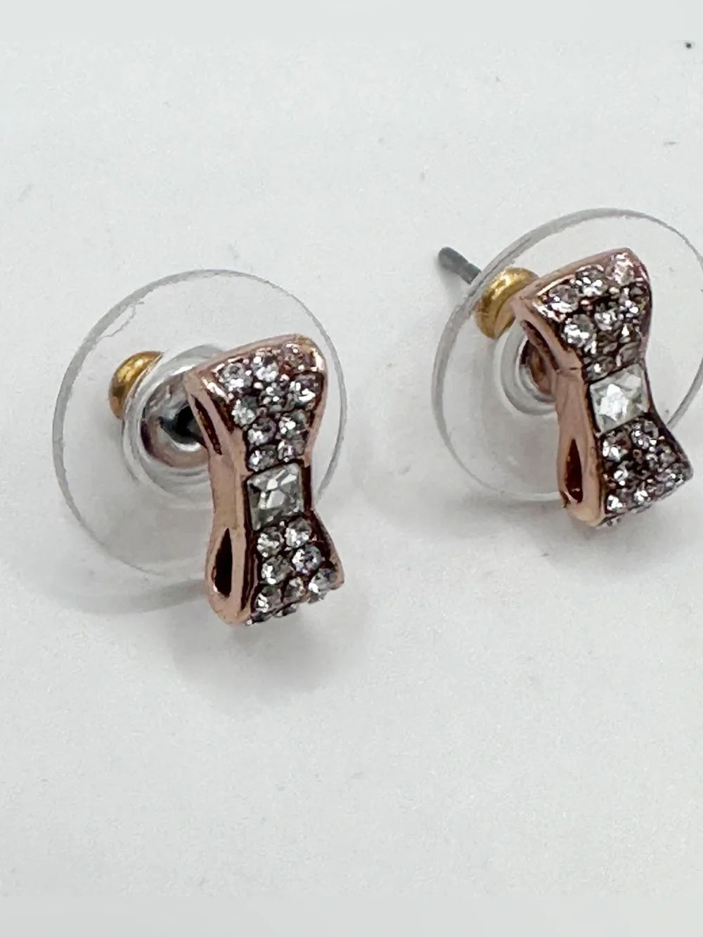 Kate Spade Ready Set Bow Earrings Rose Gold Stud Designer Jewelry Pink White